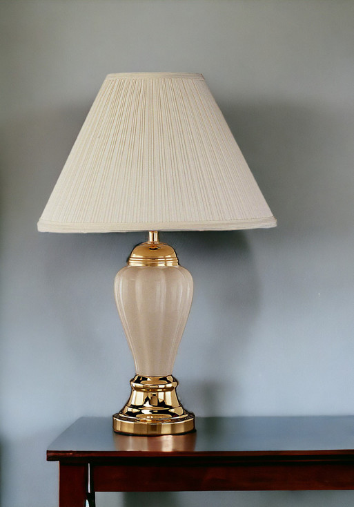 27" Ivory and Gold Ceramic Urn Table Lamp with Off White Empire Shade