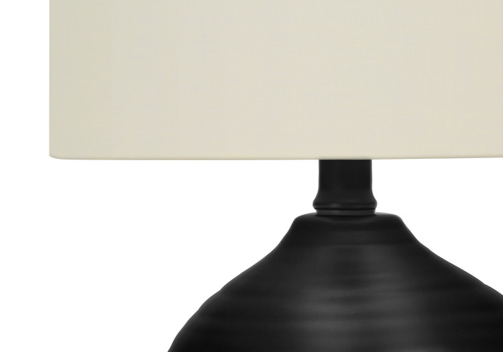 17" Black Ceramic Round Table Lamp with Ivory Drum Shade