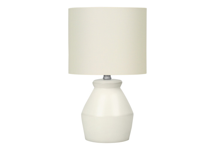 17" Cream Ceramic Geometric Table Lamp with Cream Drum Shade