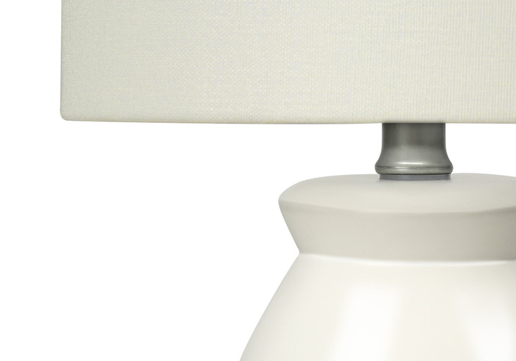 17" Cream Ceramic Geometric Table Lamp with Cream Drum Shade