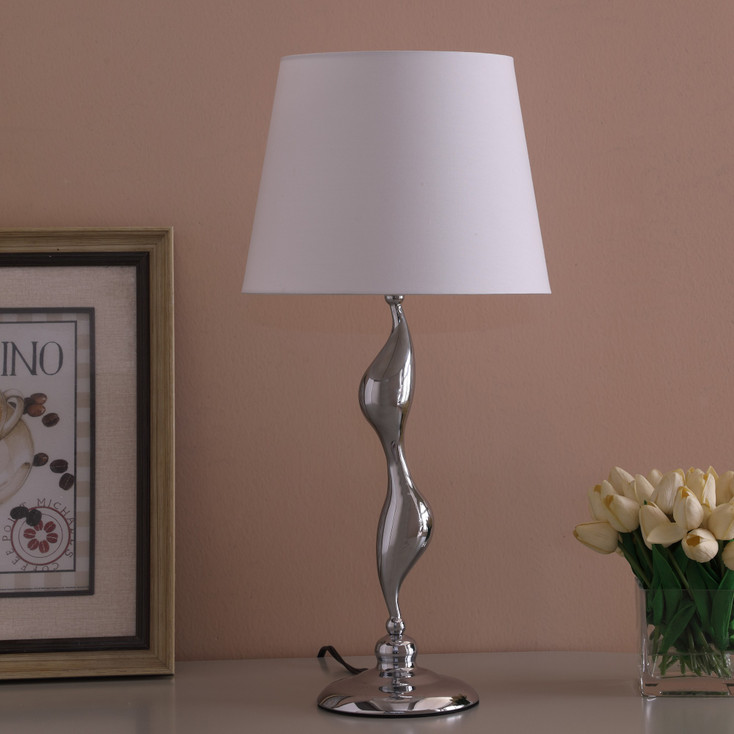 24" Silver Bedside Table Lamp with White Empire Shade