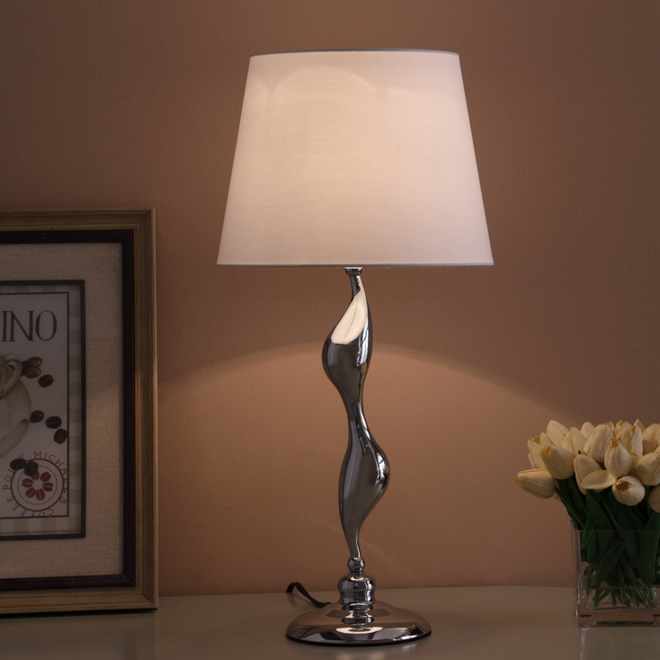 24" Silver Bedside Table Lamp with White Empire Shade