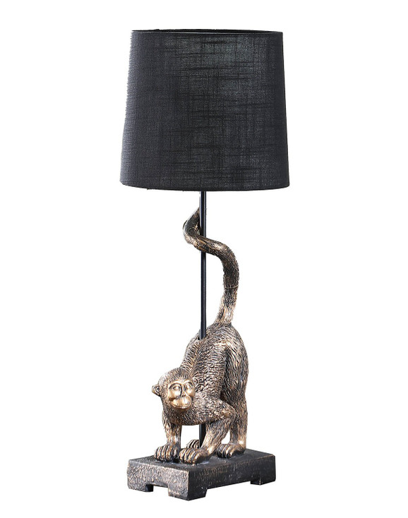 24" Antiqued Gold Monkey Table Lamp with Black Drum Shade