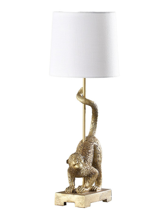 24" Gold Monkey Table Lamp with White Drum Shade