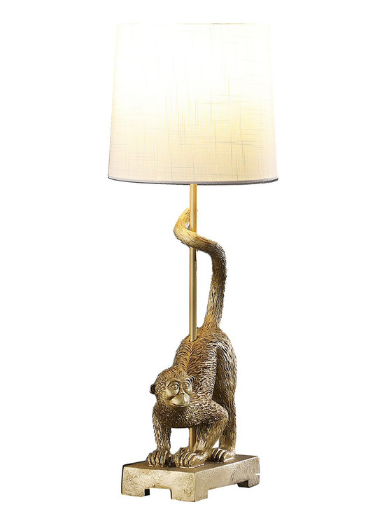 24" Gold Monkey Table Lamp with White Drum Shade