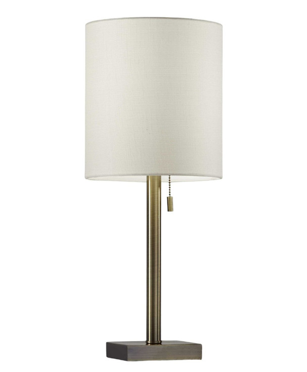 22" Antiqued Brass Metal Cylinder Table Lamp with Off White Drum Shade