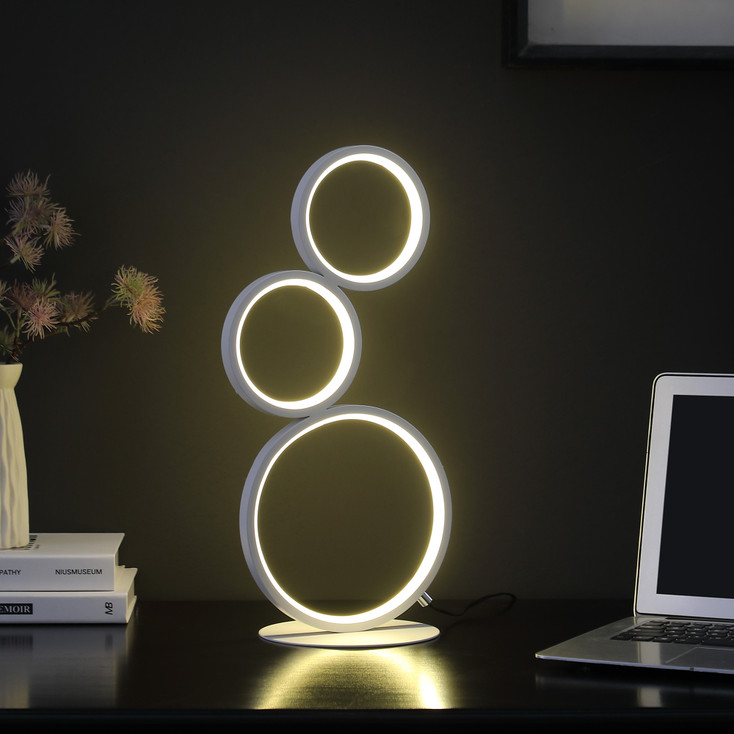 17" White Metal Three Light Round Table Lamp with White