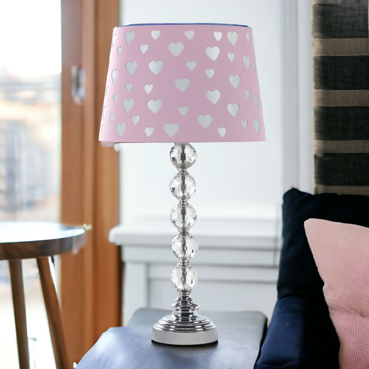 22" Crystal with Pink And White Dot Shade Table Lamp