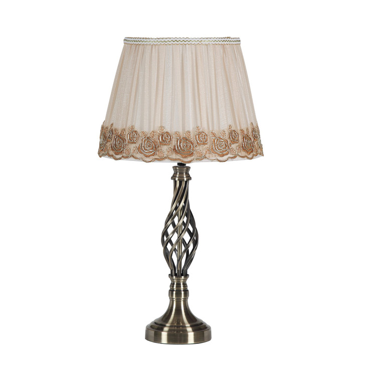 23" Antiqued Brass Metal Novelty Bedside Lamp with Brown and White Empire Shade