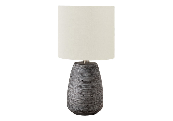19" Gray Ceramic Round Table Lamp with Ivory Drum Shade