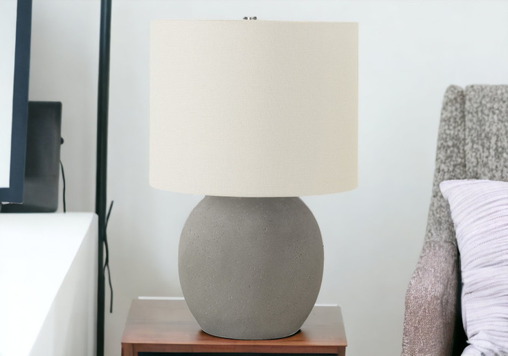 20" Concrete Gray Round Table Lamp with Ivory Drum Shade