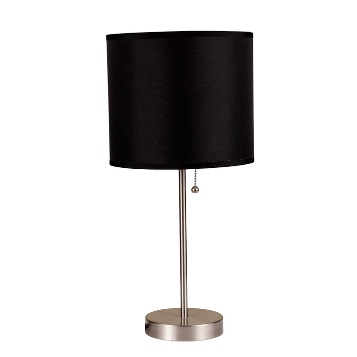 16" Silver Metal Candlestick Table Lamp with Black Classic Drum Shade