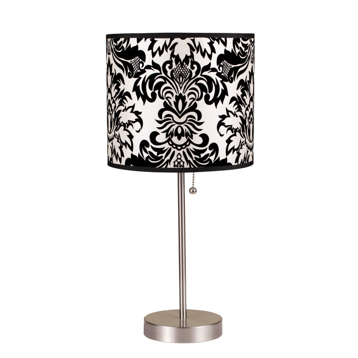 20" Silver Metal Table Lamp with Black And White Classic Drum Shade