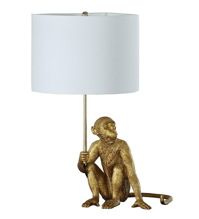 26" Antiqued Gold Sitting Monkey Table Lamp with White