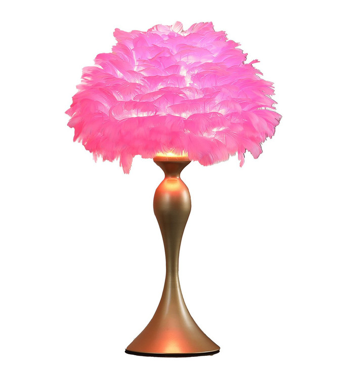 24" Glam Hot Pink Feather and Gold Table Lamp