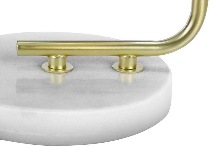20" Gold and White Marble Round Arched Table Lamp with Ivory Drum Shade