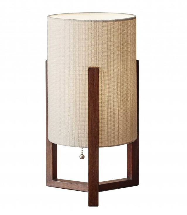17" Brown Solid Wood Bedside Table Lamp with Natural Cylinder Shade