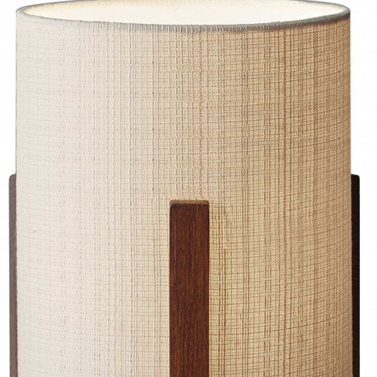 17" Brown Solid Wood Bedside Table Lamp with Natural Cylinder Shade