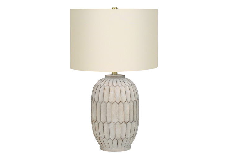 24" Cream Geometric Table Lamp with Cream Drum Shade