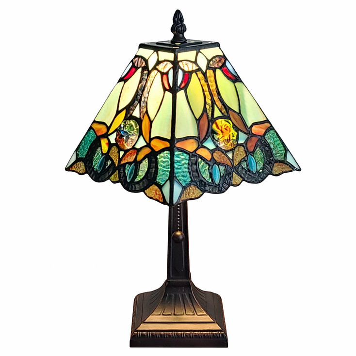 15" Dark Brown Metal Candlestick Table Lamp with Green and Black Shade