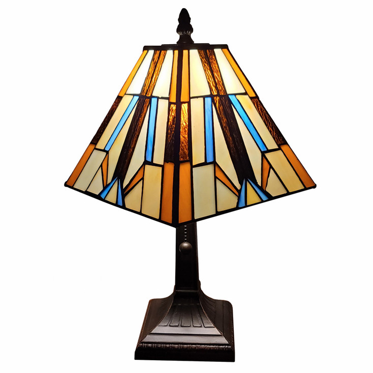 15" Dark Brown Metal Candlestick Table Lamp with Orange and Ivory Empire Shade