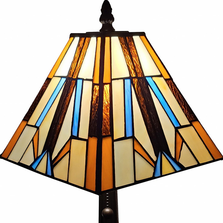 15" Dark Brown Metal Candlestick Table Lamp with Orange and Ivory Empire Shade