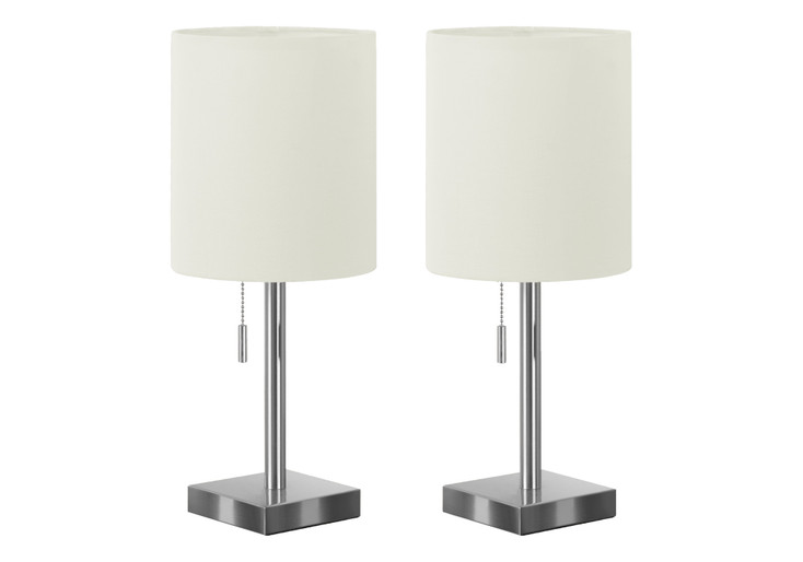 Set of Two 17" Silver Metal Candlestick USB Table Lamps with Ivory Drum Shade
