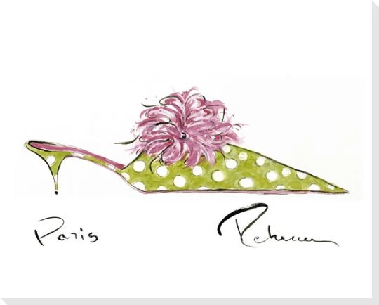 Green Shoe with White Polka Dots Wrapped Canvas Giclee Print