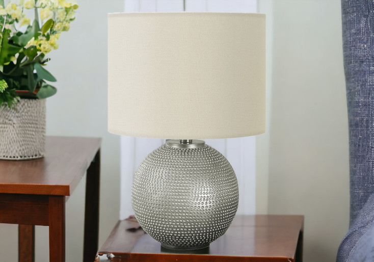 19" Gray Round Table Lamp with Ivory Drum Shade