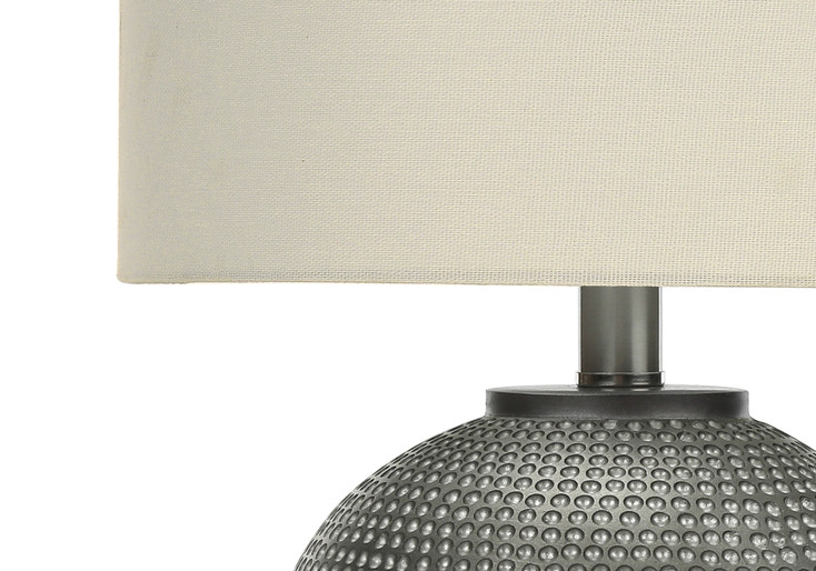 19" Gray Round Table Lamp with Ivory Drum Shade