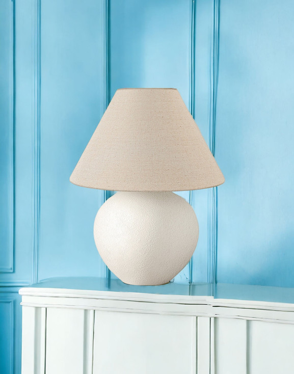 16" Cream Ceramic Round Table Lamp with Cream Empire Shade