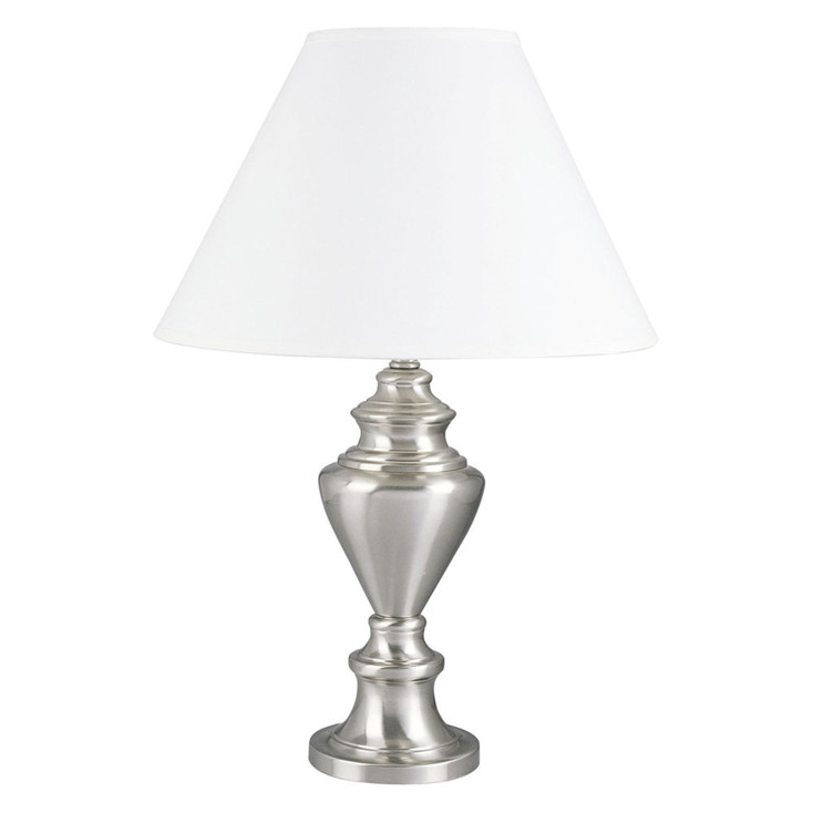 28" Nickel Metal Urn Table Lamp with White Classic Empire Lamp Shade