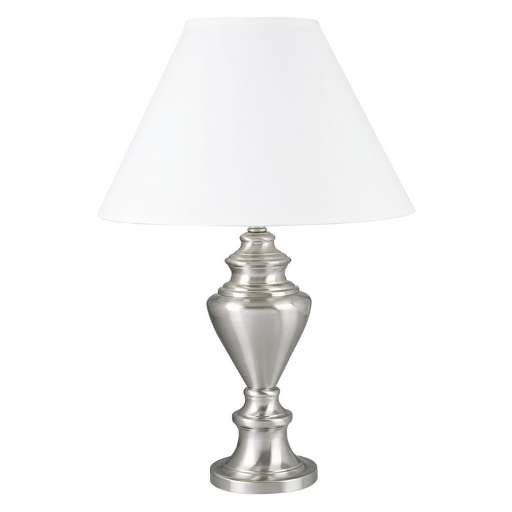 28" Nickel Metal Urn Table Lamp with White Classic Empire Lamp Shade