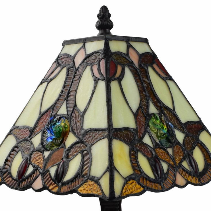 15" Dark Brown Metal Candlestick Table Lamp with Beige Shade