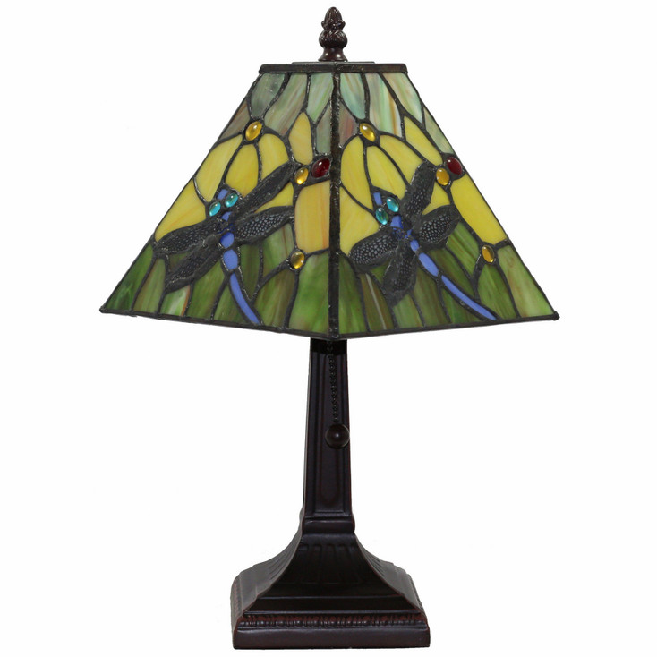 15" Dark Brown Metal Candlestick Table Lamp with Green Empire Lamp Shade