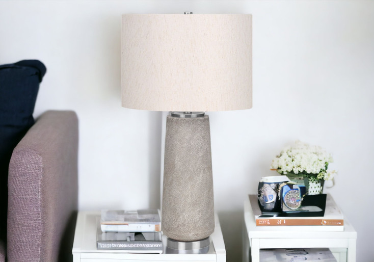 29" Gray and Silver Cylinder Table Lamp with Ivory Drum Shade
