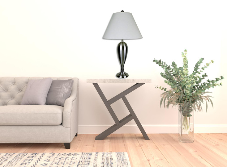 29" Nickel Metal Urn Table Lamp with White Classic Empire Shade