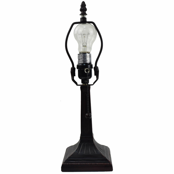 15" Dark Brown Metal Candlestick Table Lamp with Green Empire Shade