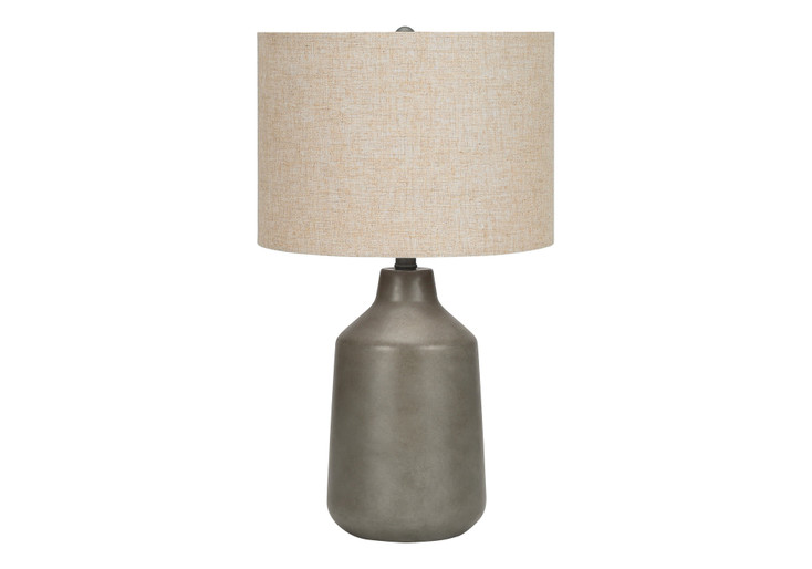 24" Gray Concrete Urn Table Lamp with Beige Drum Shade