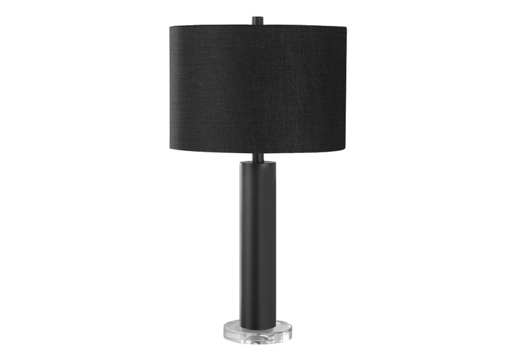 28" Black Metal and Acrylic Cylinder Table Lamp with Black Drum Shade