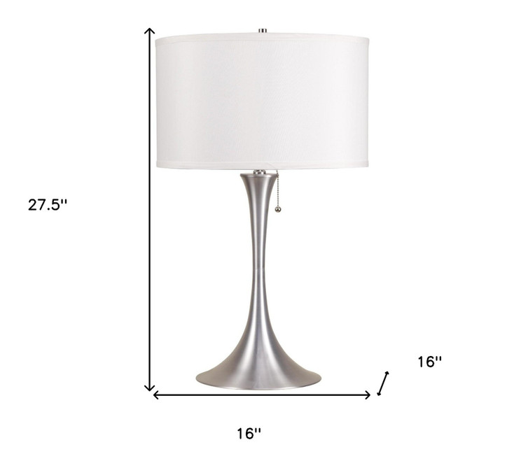 28" Silver Metal Bedside Table Lamp with White Shade