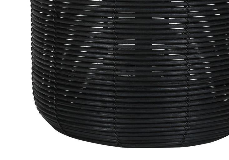 23" Black Rattan Round Table Lamp with Ivory Drum Shade