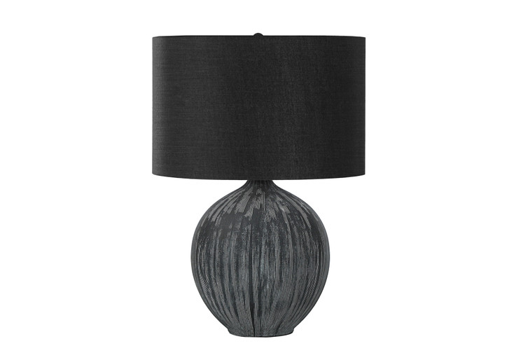 23" Black Ceramic Round Table Lamp with Black Drum Shade