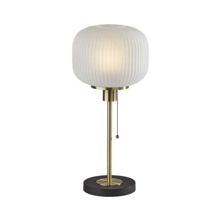 22" Antiqued Brass Table Lamp with White Ribbed Frosted Glass Dome Shade