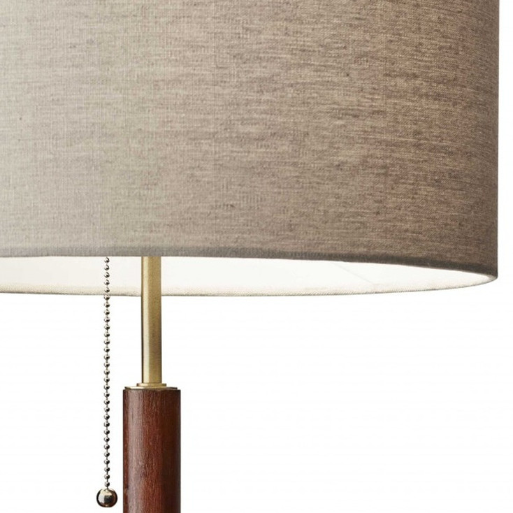 26" Antiqued Brass Solid Wood Table Lamp with Beige Drum Shade