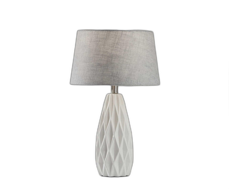 Set of Two 23" White Ceramic Bedside with Gray Drum Shade