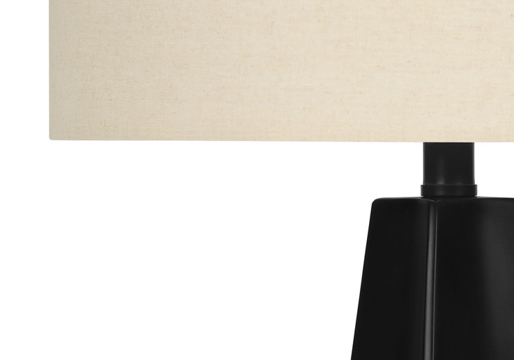 27" Black Geometric Table Lamp with Beige Drum Shade
