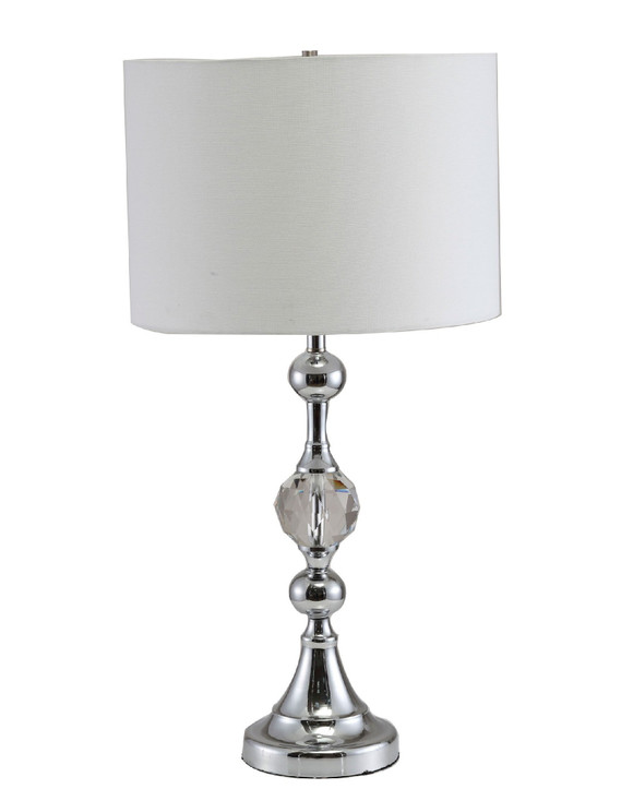 30" Silver Metal Bedside Table Lamp with White Classic Drum Shade
