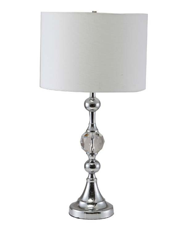 30" Silver Metal Bedside Table Lamp with White Classic Drum Shade