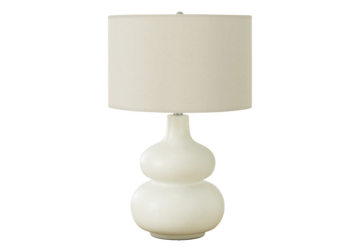 25" Cream Ceramic Gourd Table Lamp with Cream Drum Shade